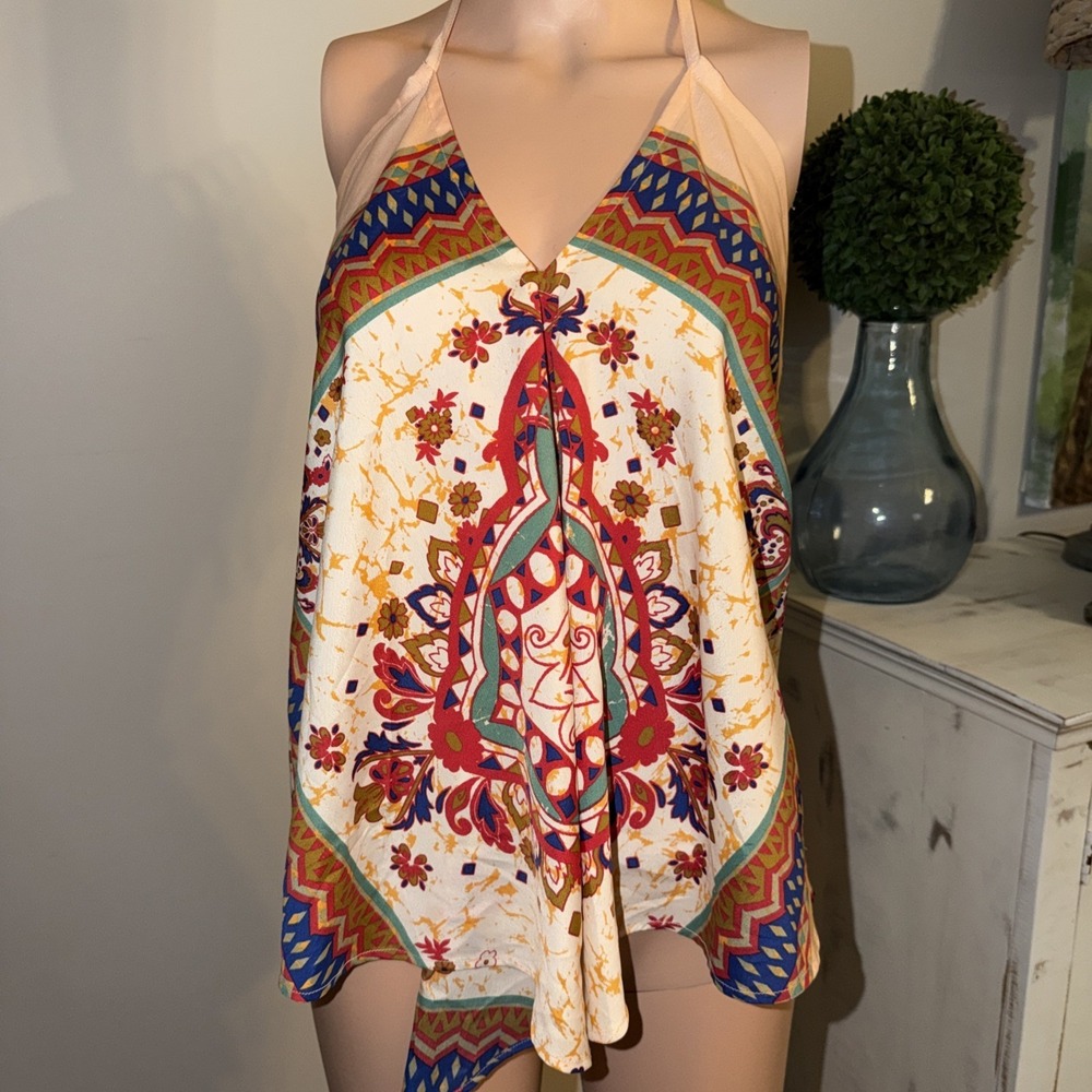 Zoe & Rose Band of Gypsies Women's Asymmetrical Top Tank SZ M Boho Artsy Hippie